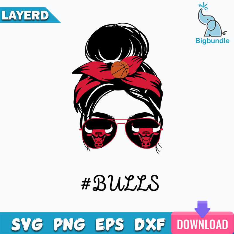 Bulls Messy Bun Svg, Bulls NBA Teams Svg, Chicago Bulls Svg