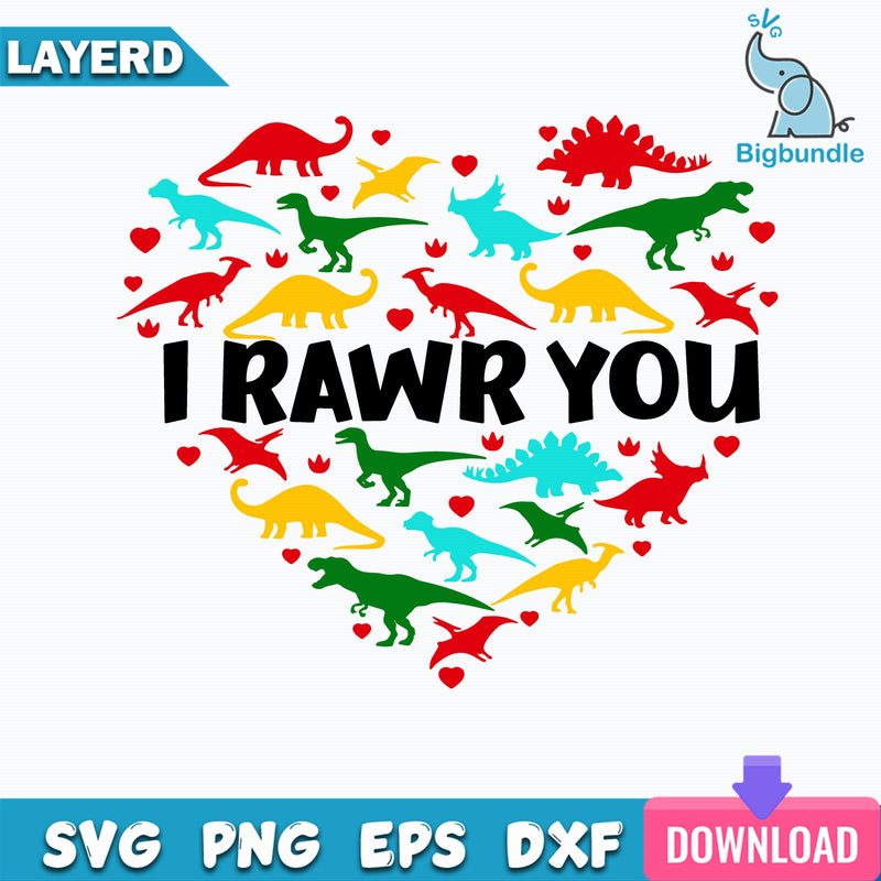 Heart I Rawr You Svg, Dinosaur Svg