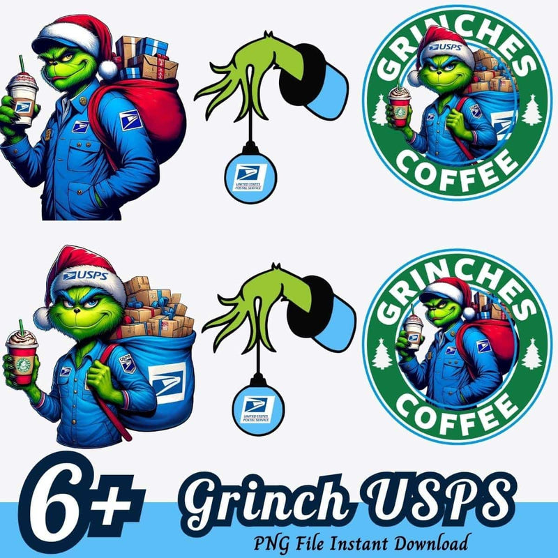 Grinch USPS Bundle PNG 6+ Christmas Grinch PNG Instant Download