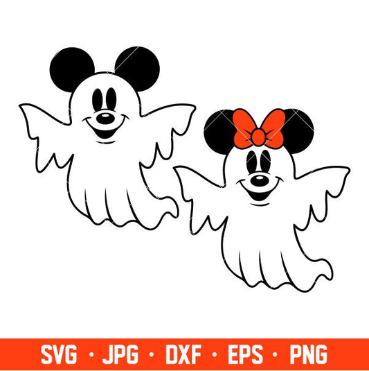 Mickey &amp; Minnie Ghosts Bundle Svg, Free Svg, Daily Freebies Svg, Cricut, Silhouette Vector Cut File
