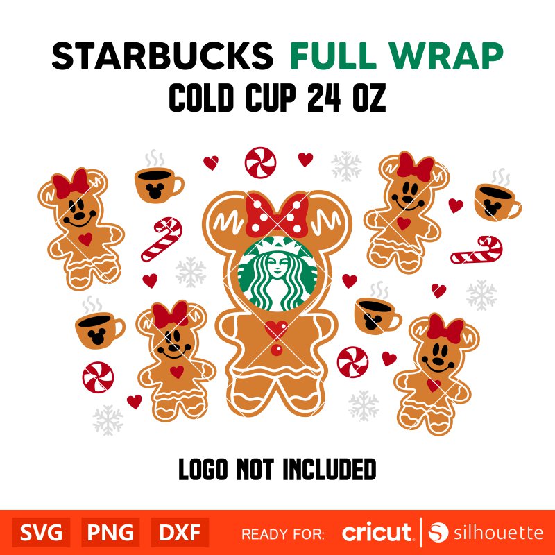 Gingerbread Minnie Mouse Full Wrap Svg, Starbucks Svg, Coffee Ring Svg, Cold Cup Svg, Cricut, Silhouette Vector Cut File