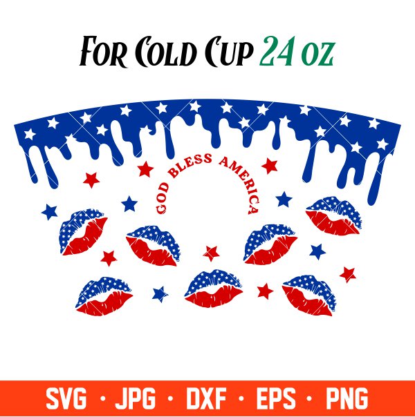 God Bless America Full Wrap Svg, Starbucks Svg, Coffee Ring Svg, Cold Cup Svg, Cricut, Silhouette Vector Cut File