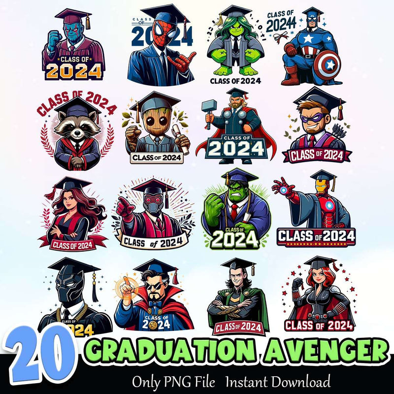 Graduation Avenger PNG Bundle Sublimation Instant Download