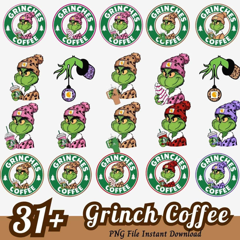 Grinch Coffee Bundle PNG 31+ Christmas Grinch PNG Instant Download