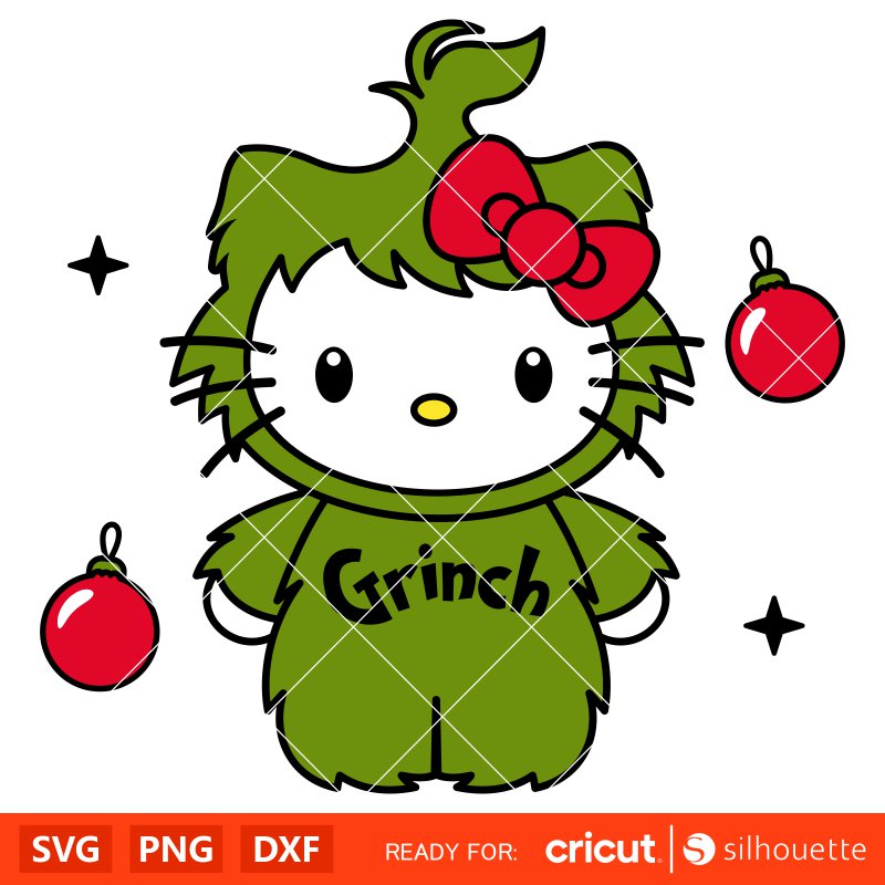 Grinch Hello Kitty Christmas Balls Svg, Grinchmas Hello Kitty Svg Cricut, Silhouette Vector Cut Files