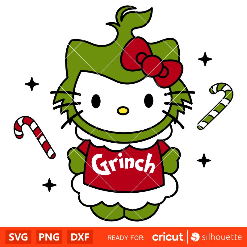 Grinch Hello Kitty Svg, Grinchmas Hello Kitty Svg Cricut, Silhouette Vector Cut File