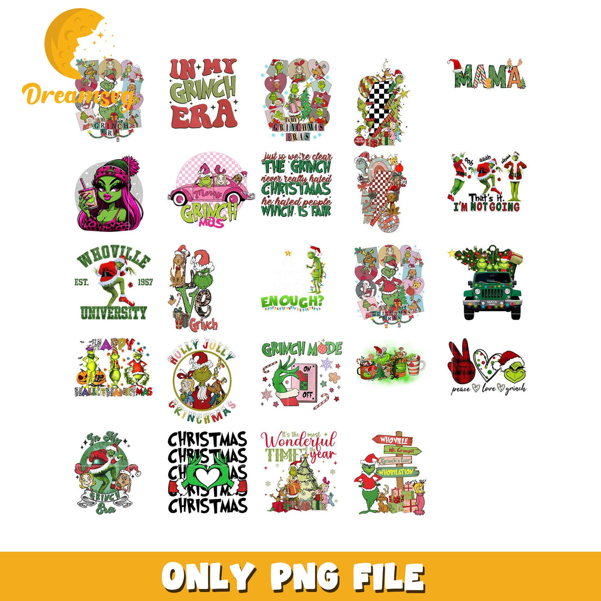 Grinch-Themed PNG Bundle for Holiday Crafts and Projects