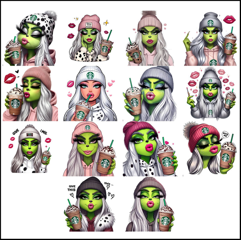 Grinch girl png bundle, cute grinch bundle