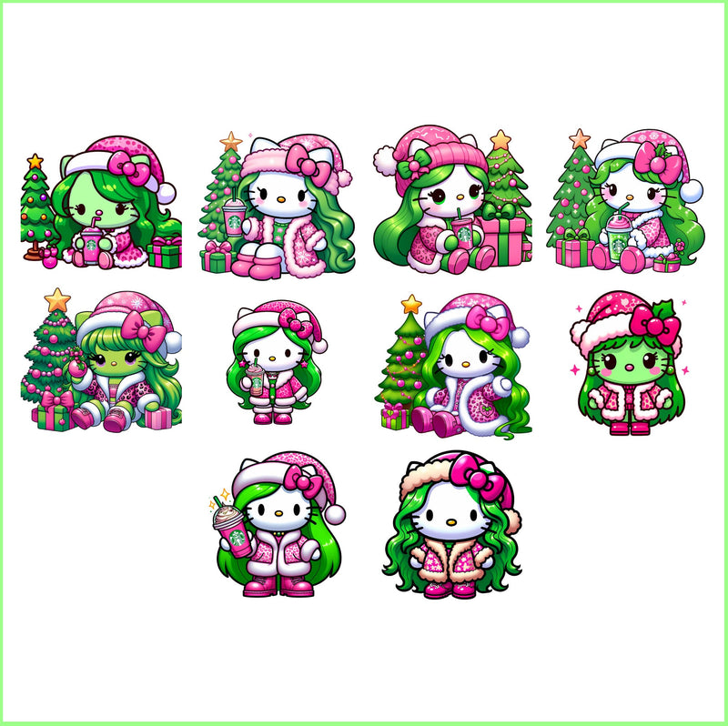 Grinch girl Hello Kitty PNG bundle