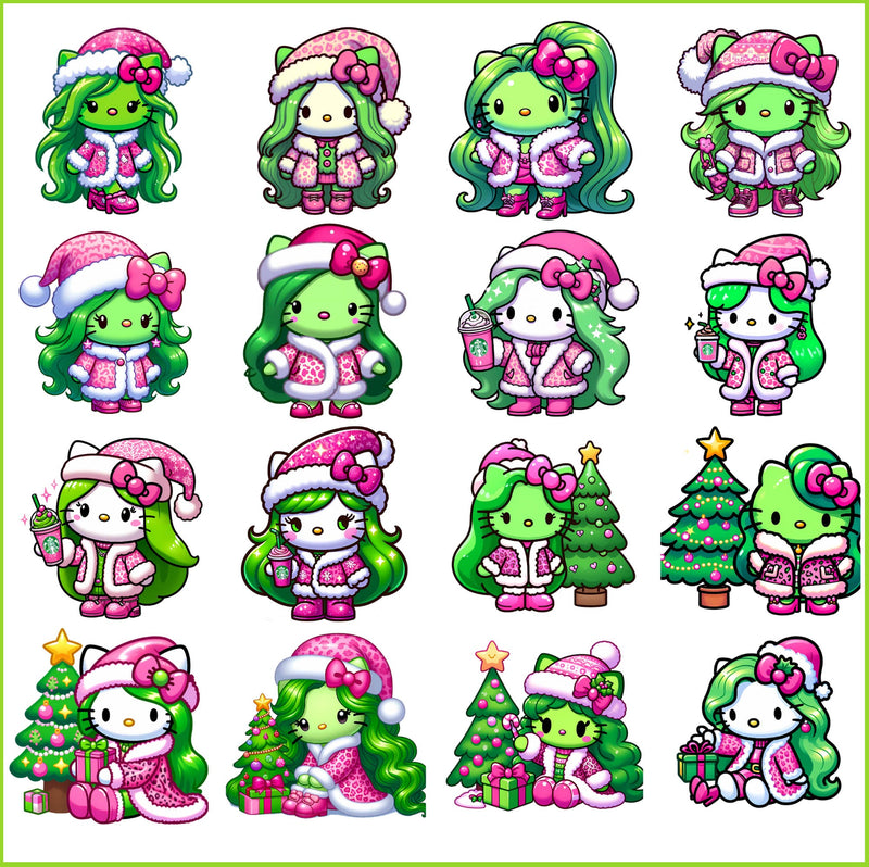 Grinch girl Hello Kitty PNG bundle