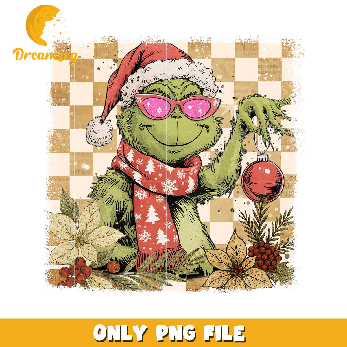 Grinch RETRO png, white christmas png, cartoon png