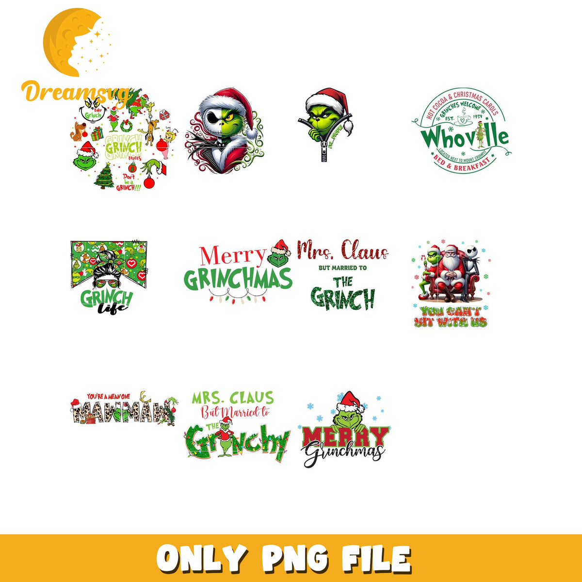 Grinch Themed Holiday Bundle PNG for Festive Crafting