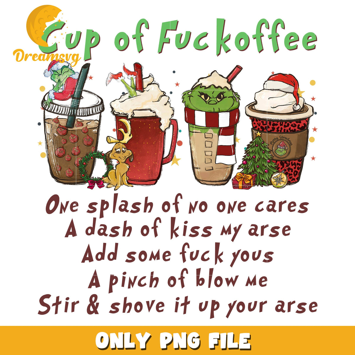 Grinch cup fuckoffee cartoon png, grinch coffee cup png
