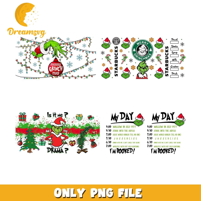 Merry grinchmas starbucks tumbler bundle png, starbucks grinch png