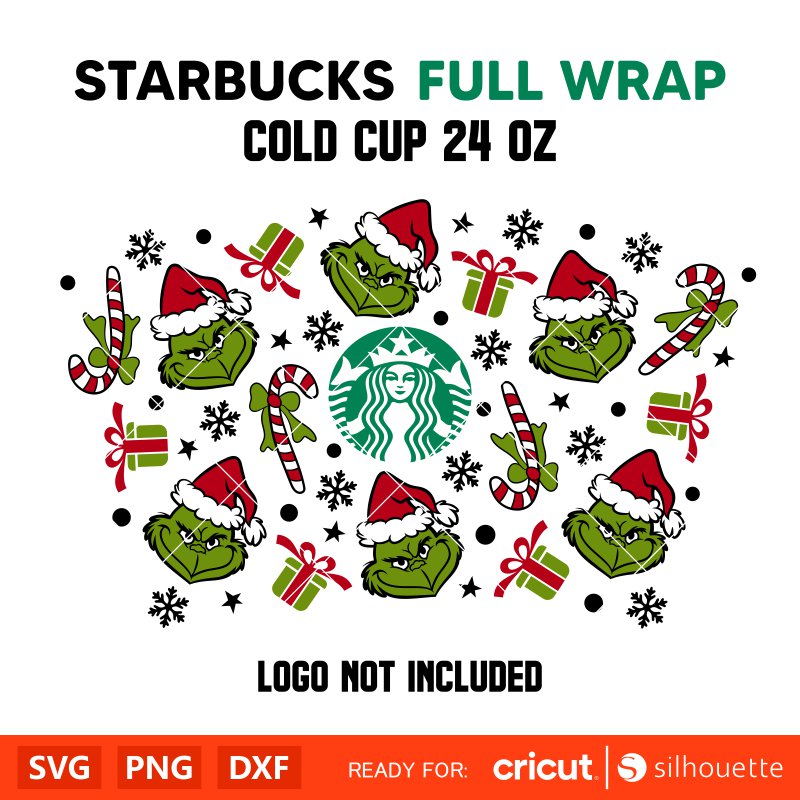 Grinchmas Lollipops Full Wrap Svg, Starbucks Svg, Coffee Ring Svg, Cold Cup Svg, Cricut, Silhouette Vector Cut File