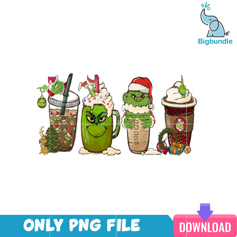 Grinch Santa Christmas Drink PNG