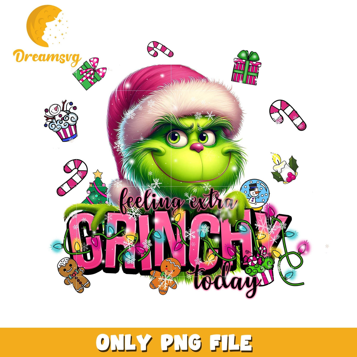 Grinchy pink hat today png, feeling extra grinchy today png