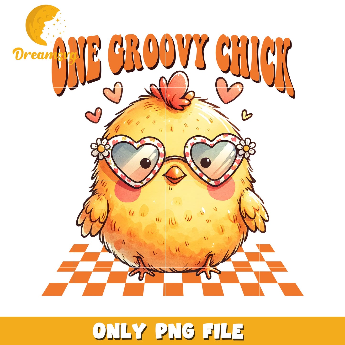 Groovy Chick PNG Cute Retro Chicken Illustration