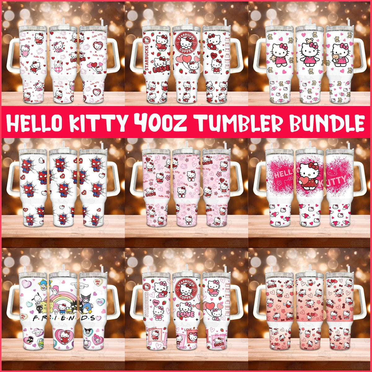 Hello kitty Valentine 40oz Quencher Tumbler Wrap Png