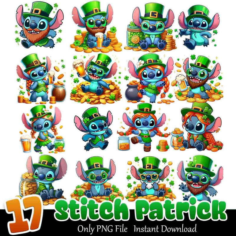 Stitch Patrick Bundle PNG 17+ Stitch Patrick Day PNG Instant Download