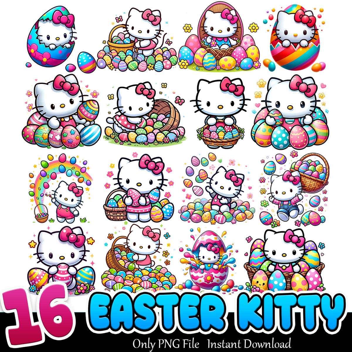 Easter Kitty Bundle PNG 16+ Hello Kitty Easter Eggs PNG Instant Download