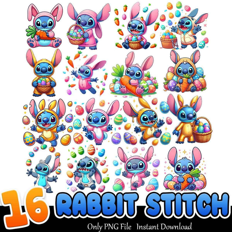 Rabbit Stitch Bundle PNG 16+ Stitch Easter PNG Instant Download