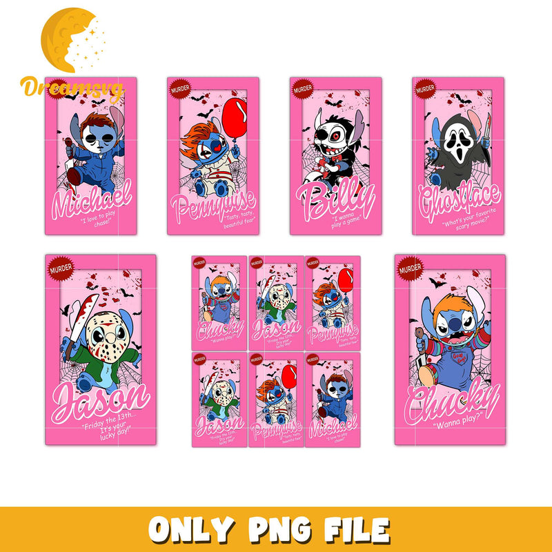 Stitch horror card pink halloween bundle png, stitch horror movie png