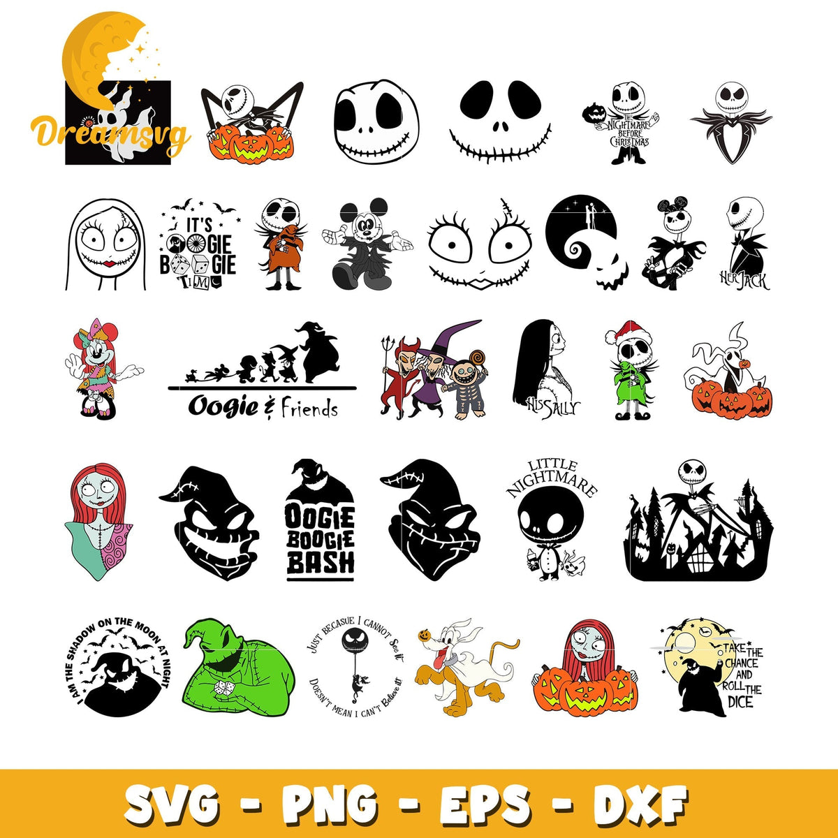 Nightmare before christmas design bundle svg, jack skellington and sally svg