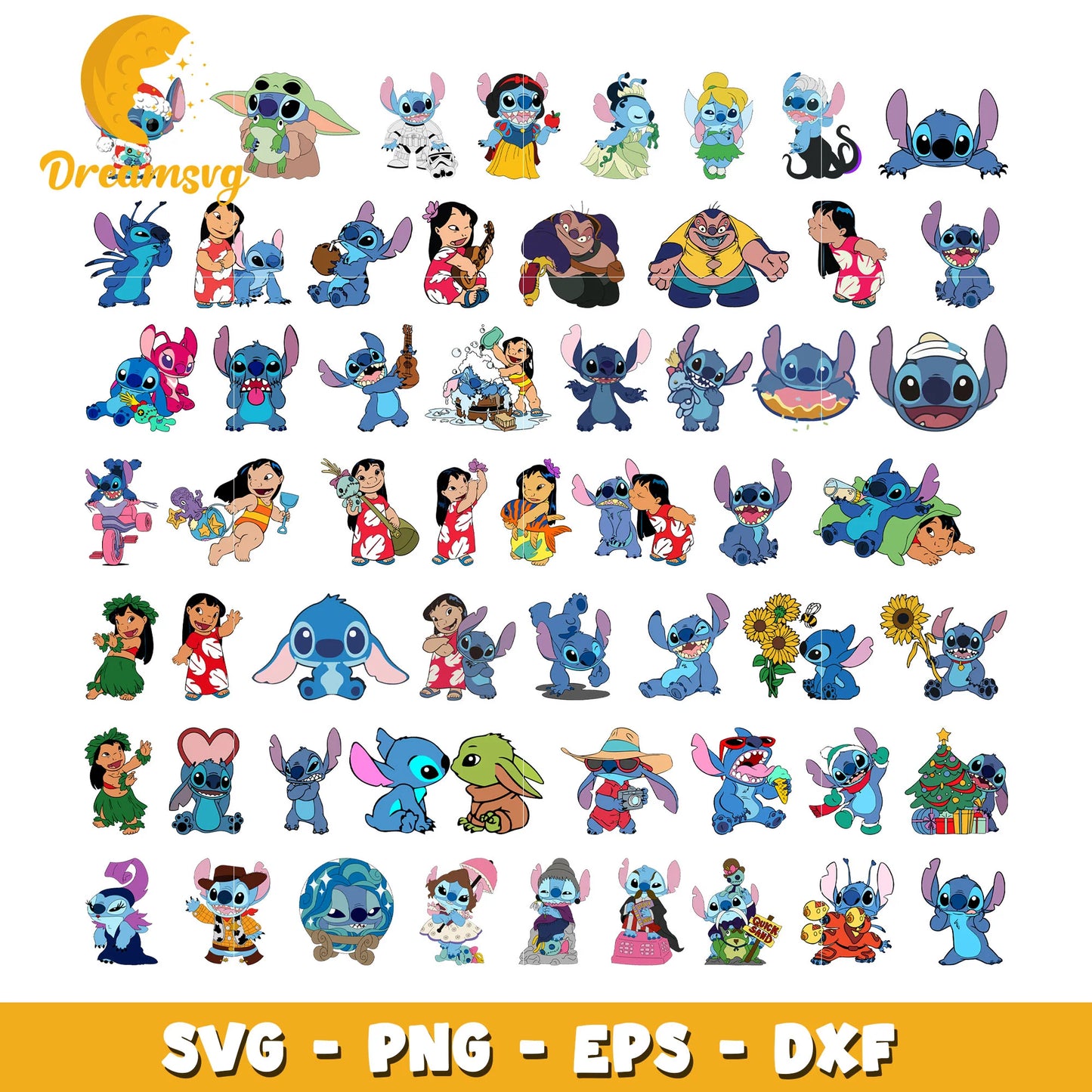 Lilo & Stitch 100 Cliparts Bundle, Lilo and Stitch SVG Cut Files for Cricut / Silhouette, PNG DXF, instant download