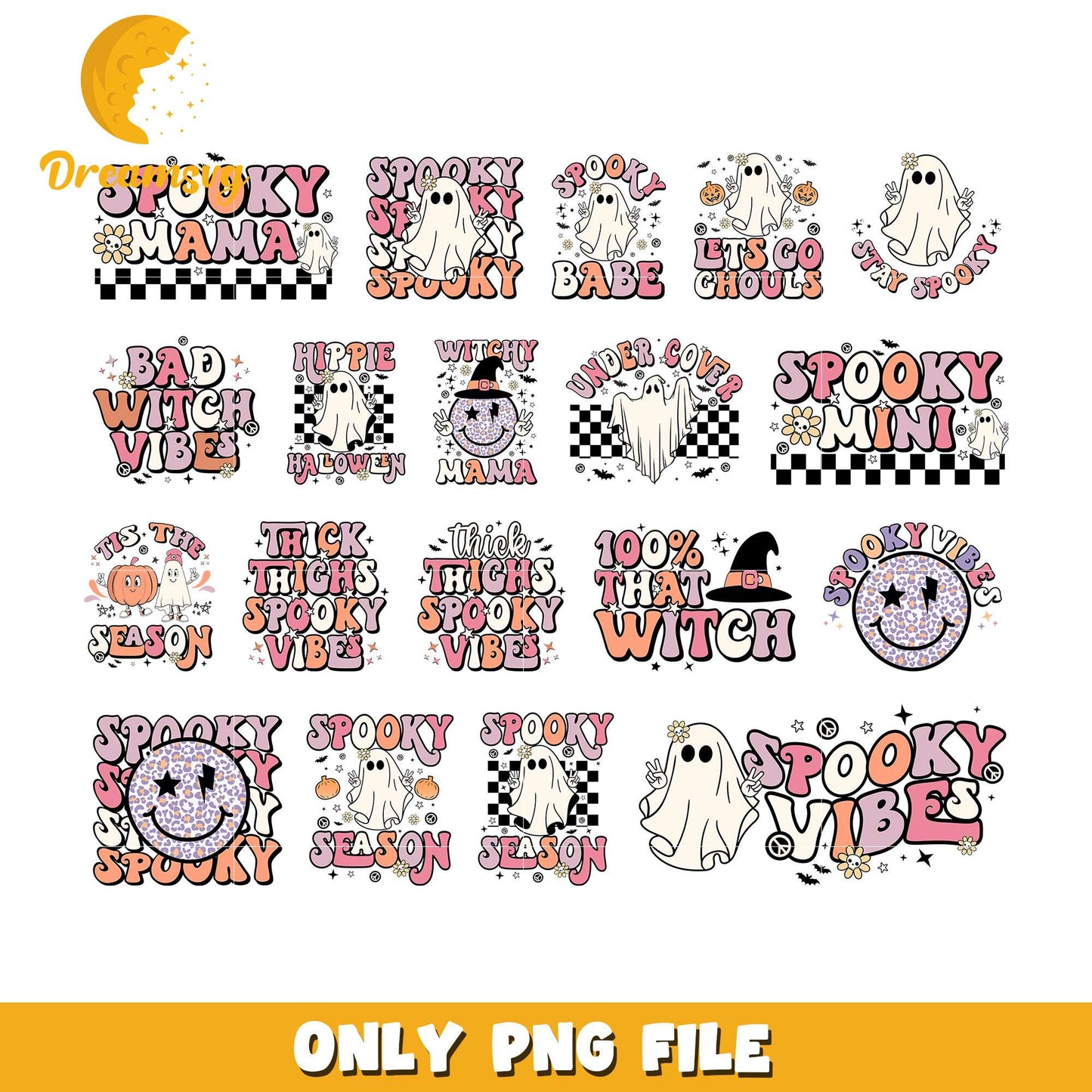 Halloween spooky season ghost bundle png, cute ghost png
