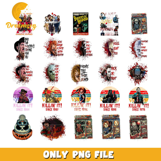 Horror killin it since halloween bundle design png, faces of horror png