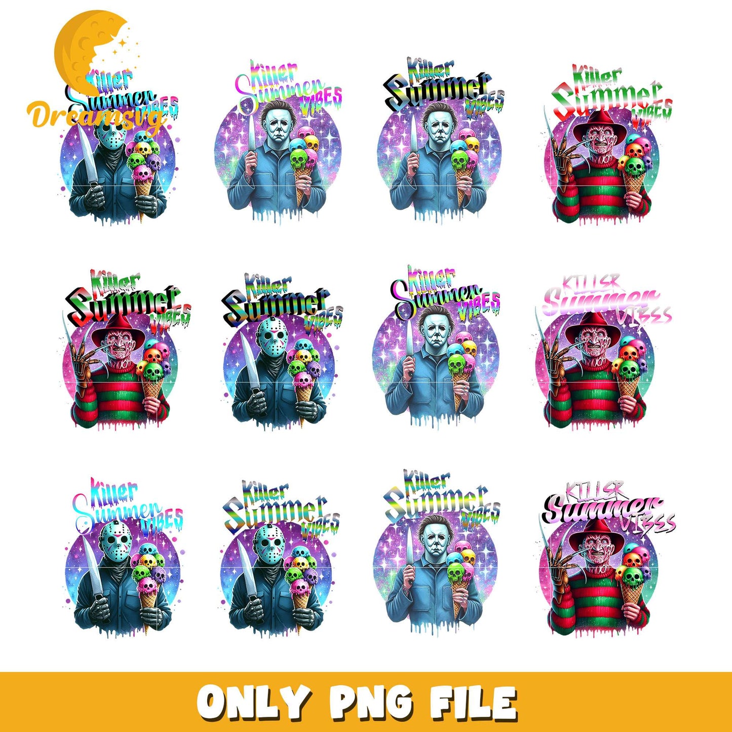 Horror killer summers design bundle png, horror movies png