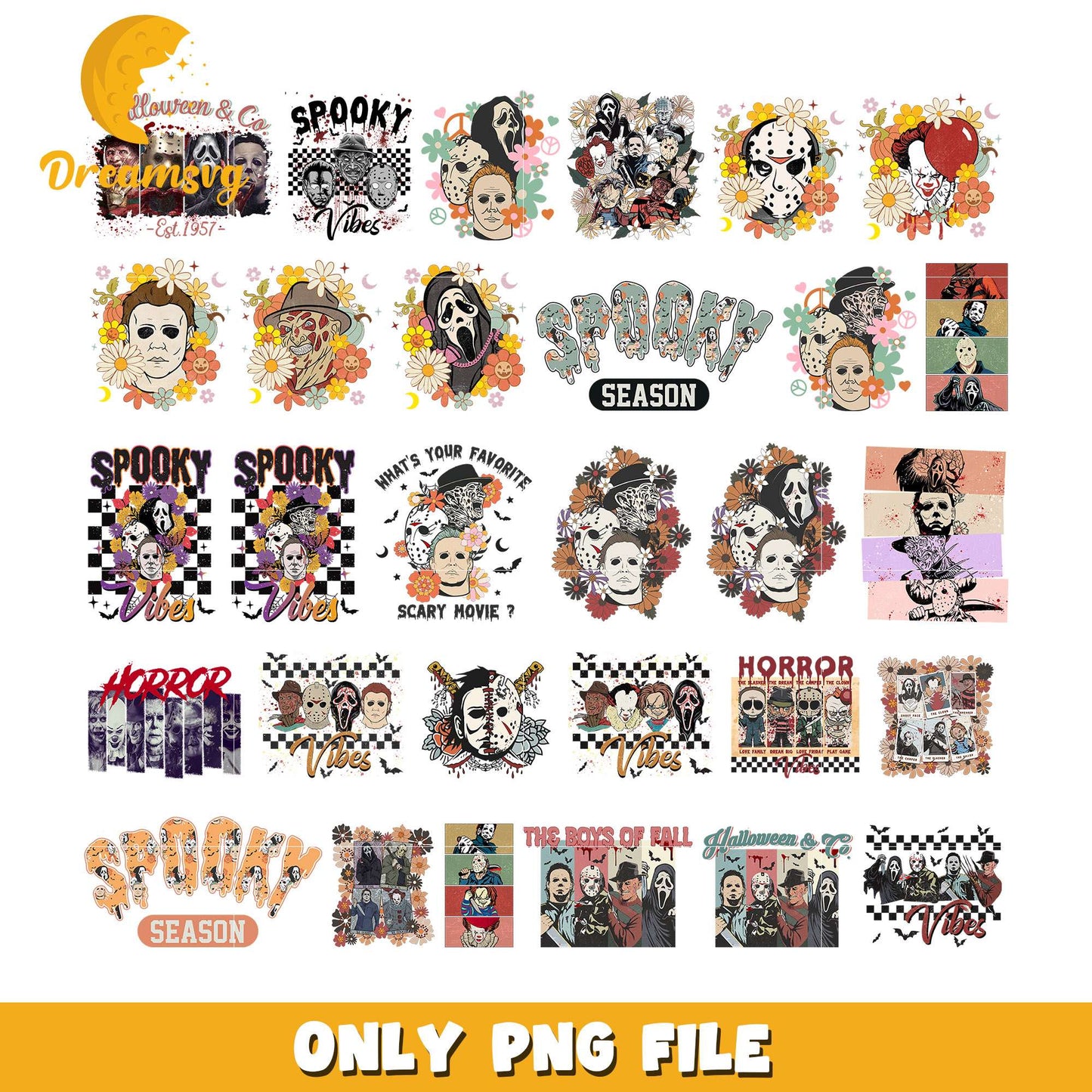 Horror spooky vibes halloween bundle png, spooky vibes png