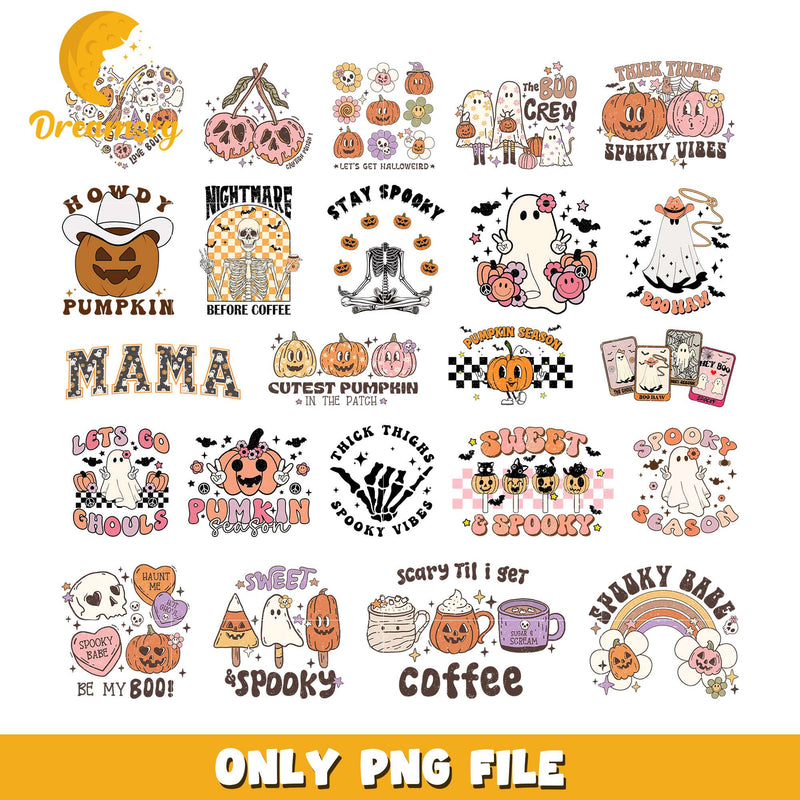 Pumpkin season halloween design bundle png, halloween ghost png