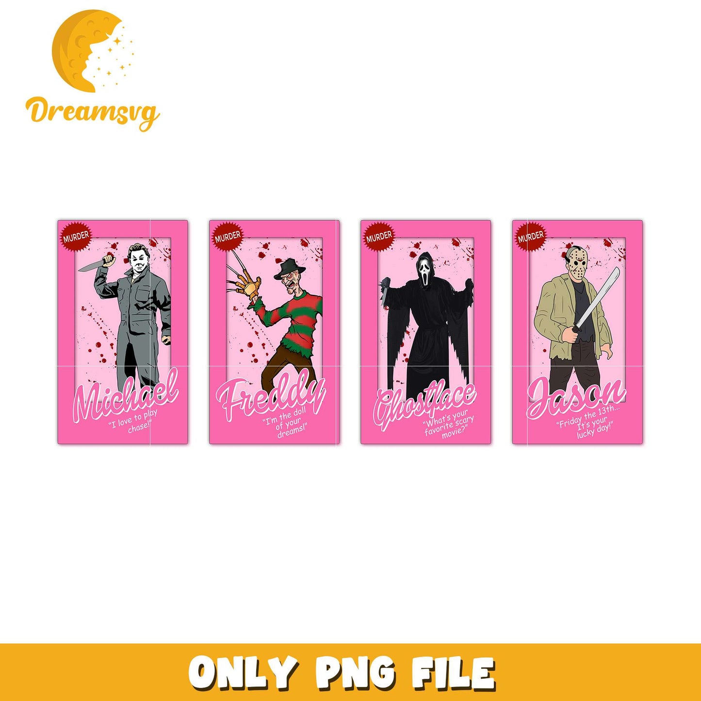 Halloween horror movie barbie card bundle png, horror characters png