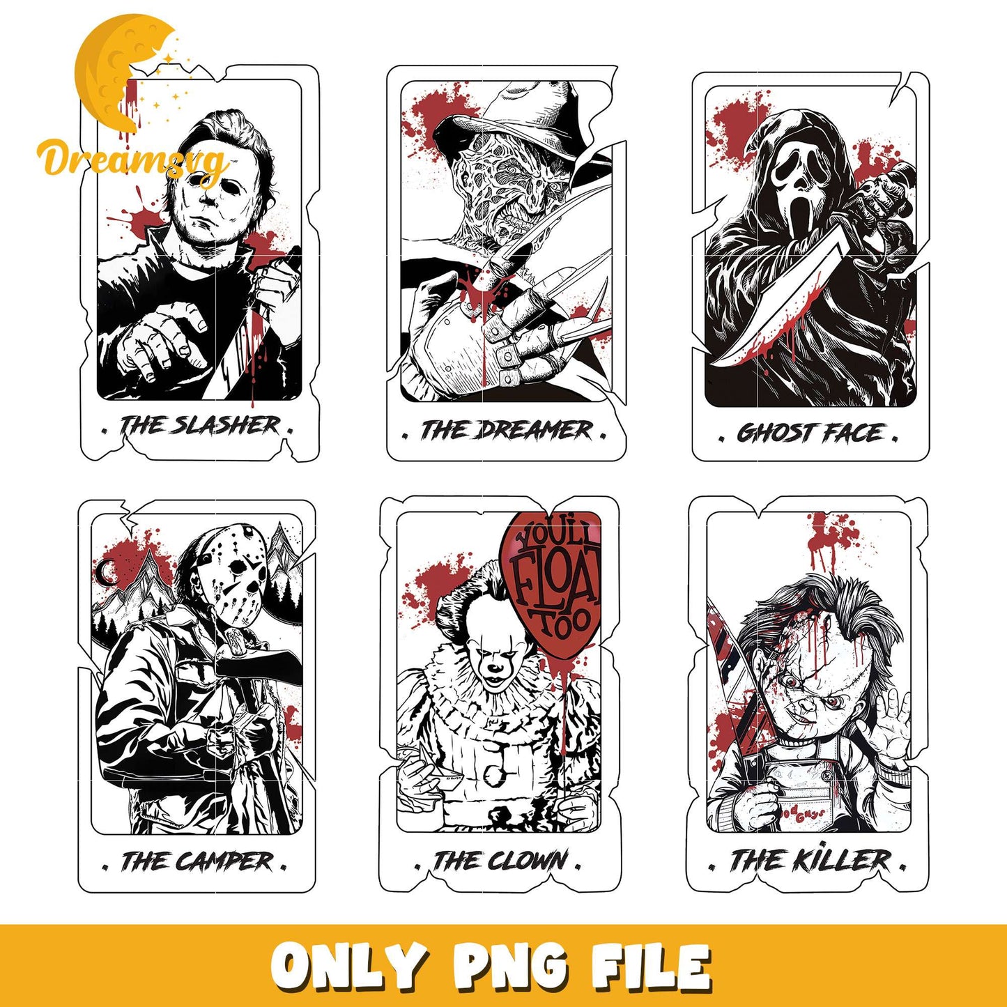 Halloween horror tarot card bundle design png, horror movies png