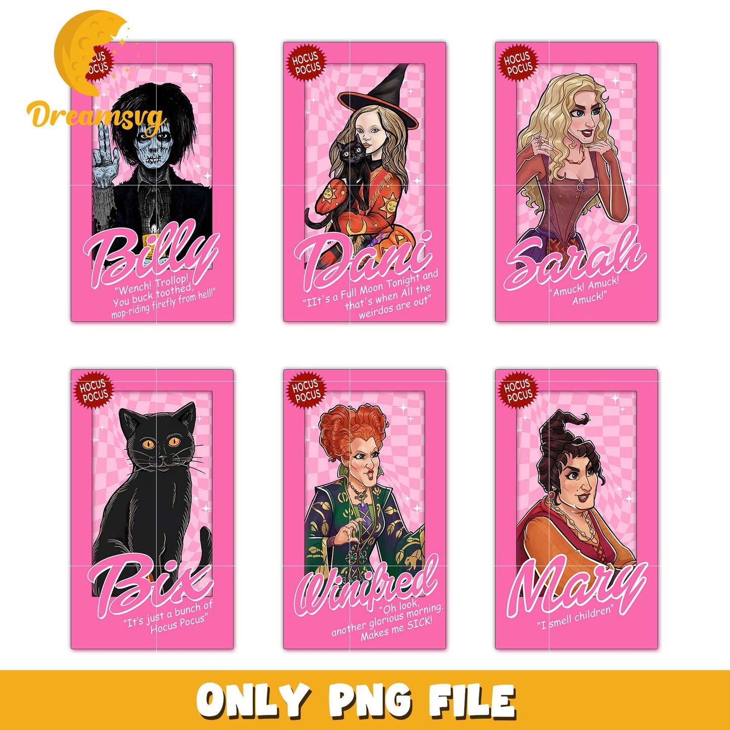 Hocus pocus pink doll bundle design png, mary sanderson png