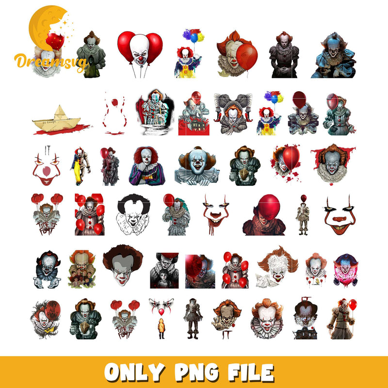 Pennywise horror halloween bundle design png, pennywise movie png