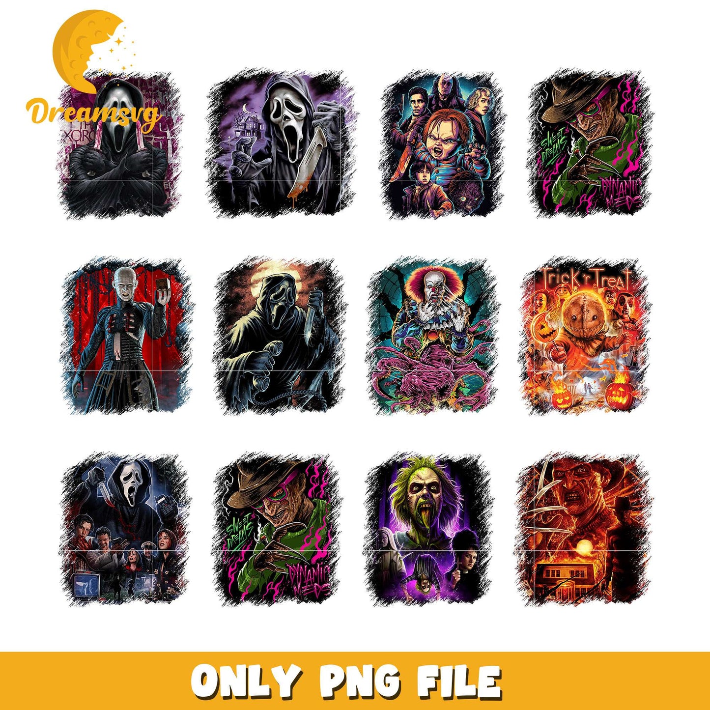 Halloween horror characters design bundle png, horror movies characters png