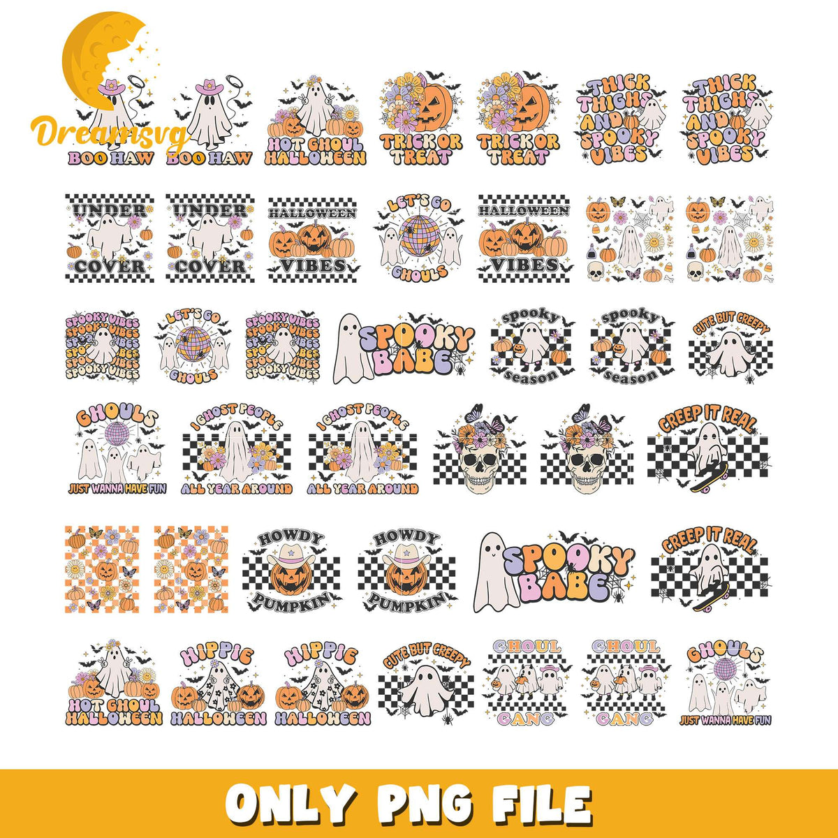 Ghost cute boo haw halloween bundle png, cute halloween ghost png