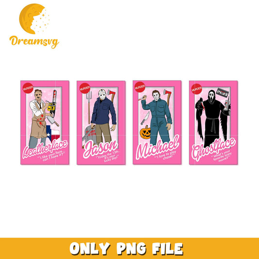 Horror barbie card pink bundle png, halloween horror png