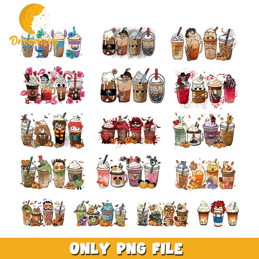 Horror coffee cup halloween design bundle png, halloween coffee png