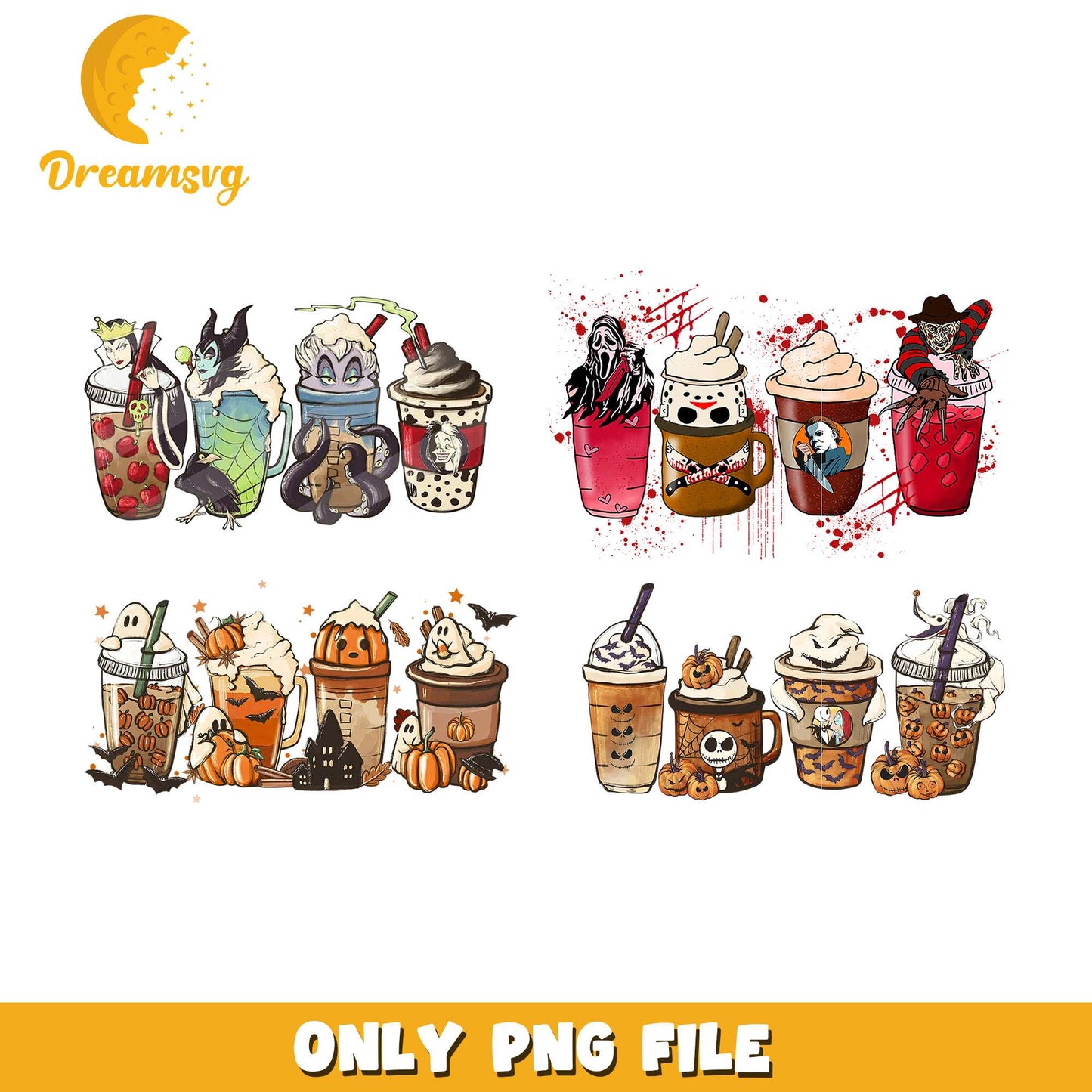 Halloween horror coffee design bundle png, halloween coffee cup png