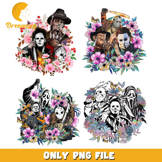 Horror characters flower design bundle png, horror characters png