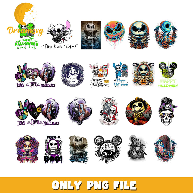 Jack skellington peace love halloween bundle png, jack skellington png