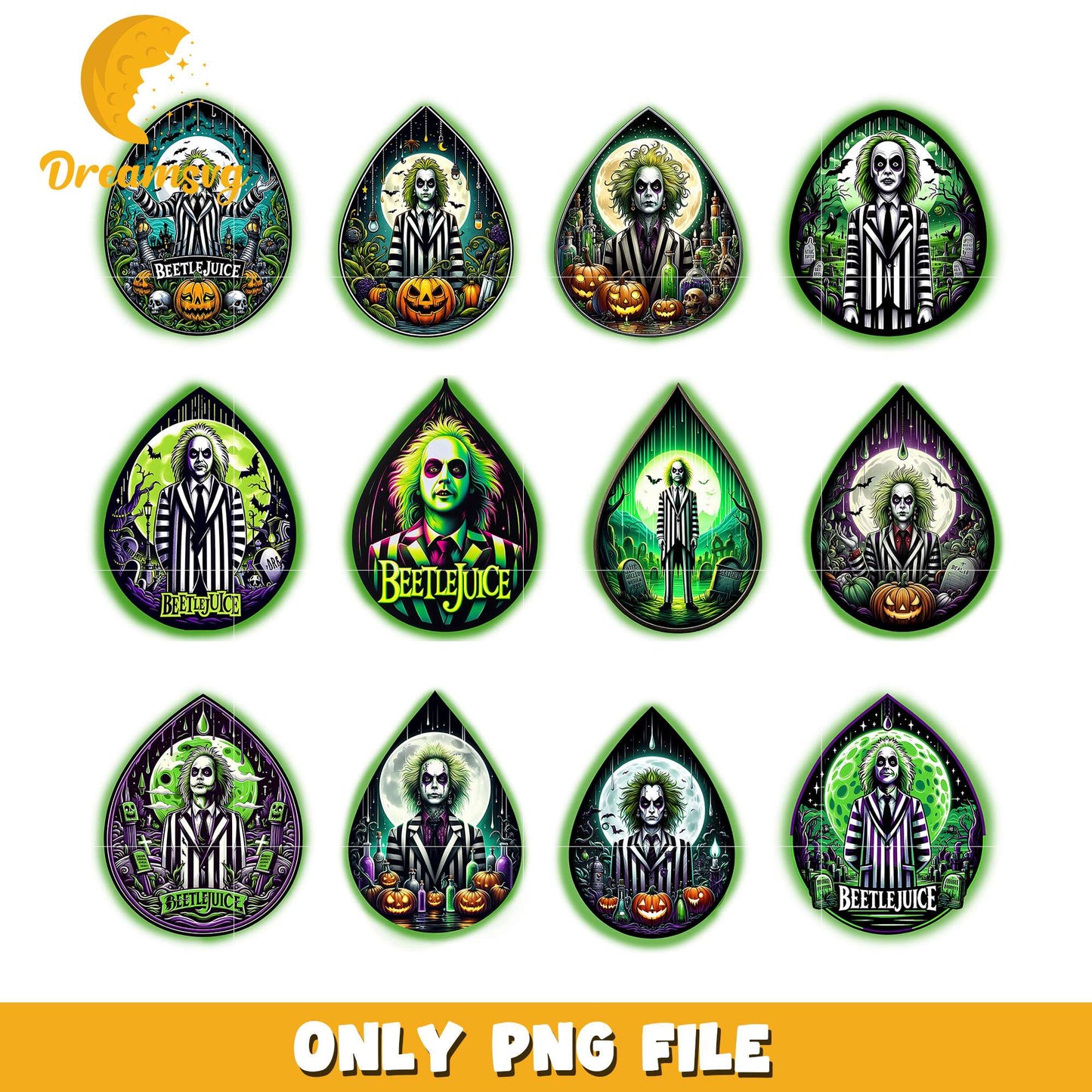 Beetlejuice water drops design bundle png, beetlejuice movie png