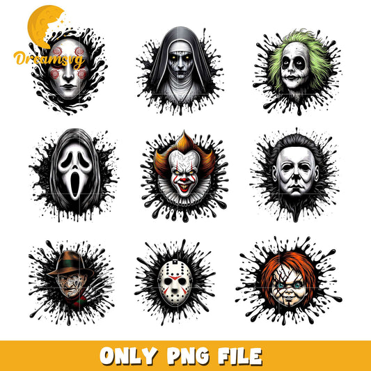 Horror movie face blood drip bundle png, horror movie png