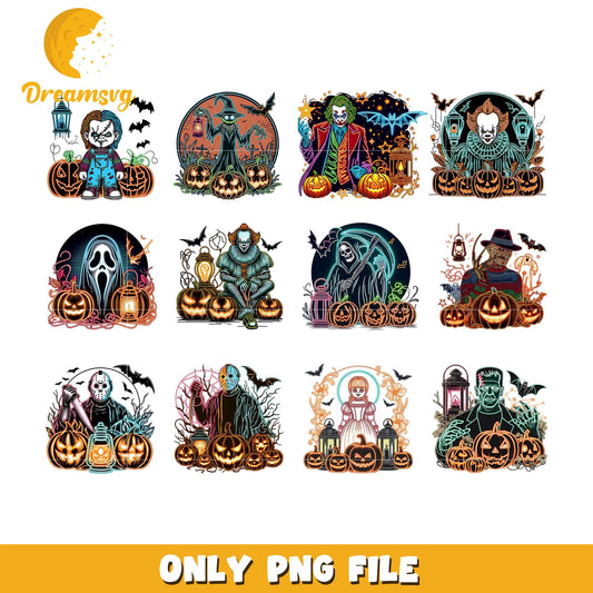 Horror characters movie halloween bundle png, Horror characters png