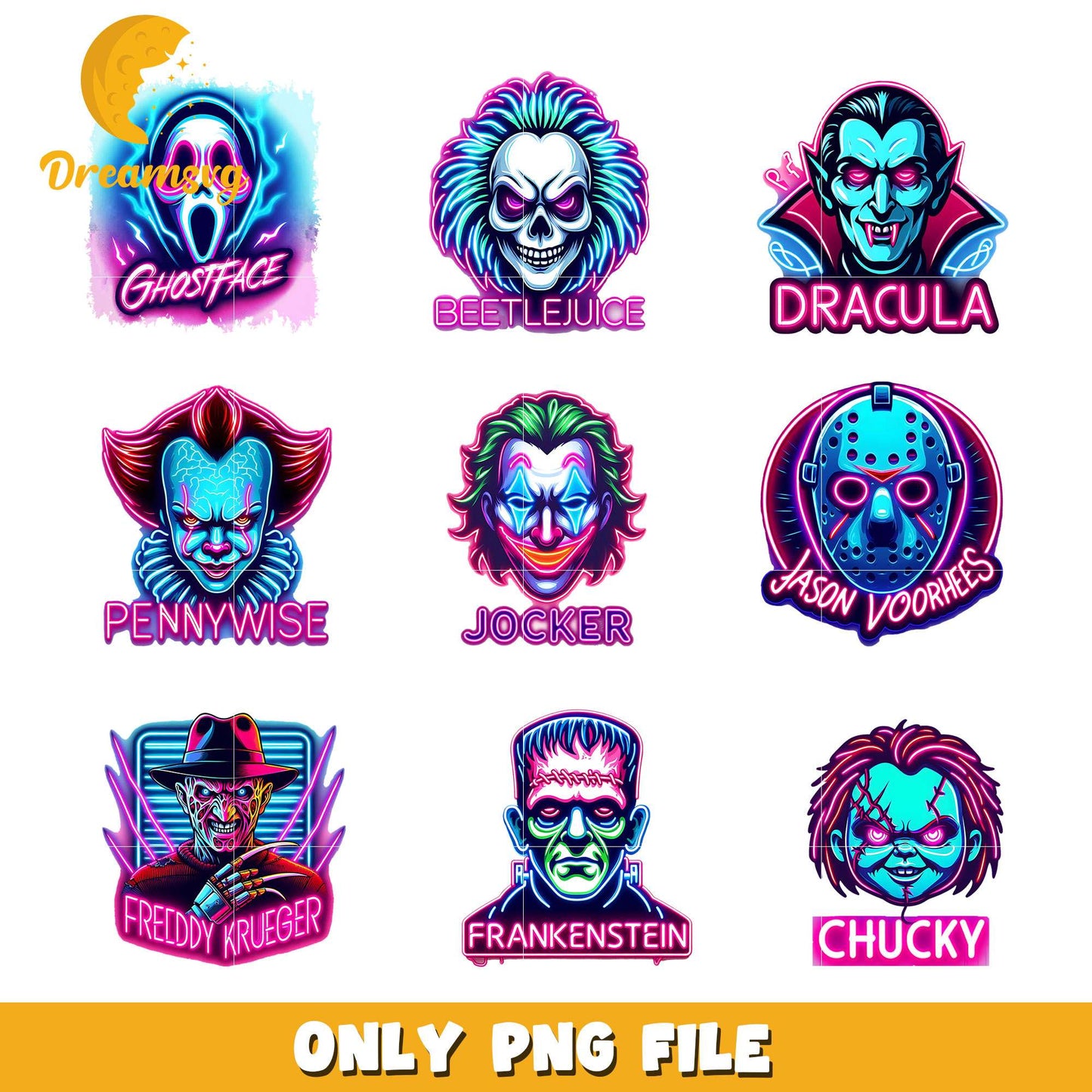 Hororr characters face design bundle png, halloween horror movie png