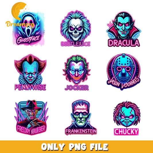 Hororr characters face design bundle png, halloween horror movie png